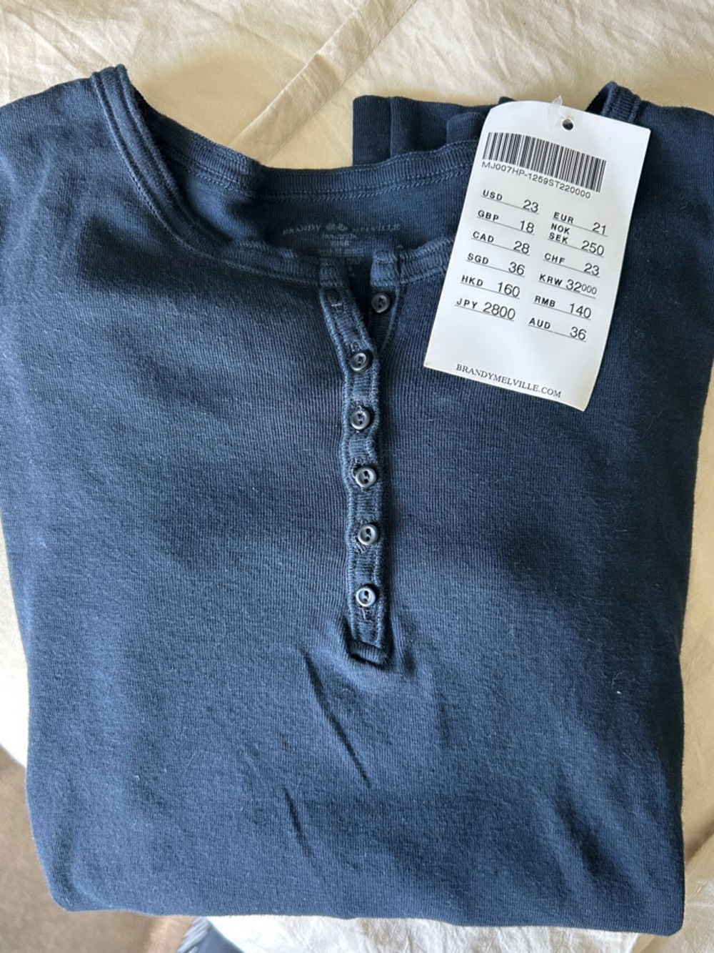 Brandy Melville Dark Navy Henley Shirt